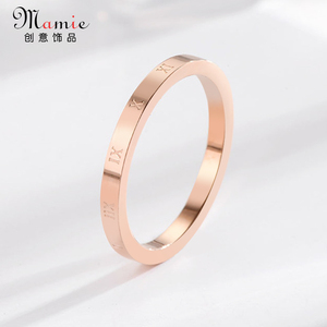 Mamie时尚圈钛钢戒指玫瑰金18k网红食指不锈钢指环小众设计饰品女