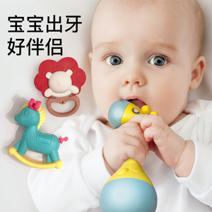 手摇铃玩具婴儿抓握训练可咬啃水煮牙胶0-3-6个月新生幼儿宝宝1岁