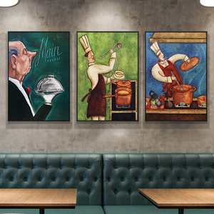 创意艺术西餐厅酒吧厨师挂画复古抽象蛋糕披萨店饭馆背景墙装饰画
