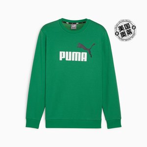 PUMA 男款 Essentials+ 双色大徽标圆领毛衣 - 存档绿色 【美国奥