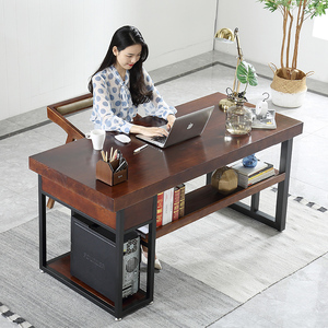 实木电脑台式桌带抽屉书架主机托一体桌子家用卧室书桌松木办公桌