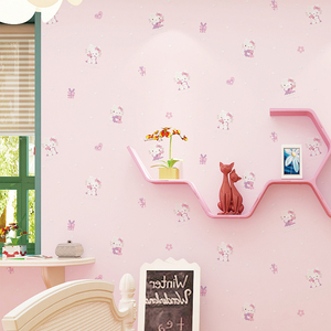 爱柏可爱猫咪3D无纺布墙纸儿童房粉色女孩公主房温馨卧室客厅壁纸