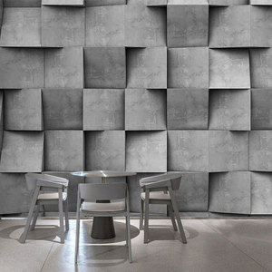 3D立体灰色格子水泥砖石纹墙纸电视背景墙餐厅酒吧网咖工业风壁纸