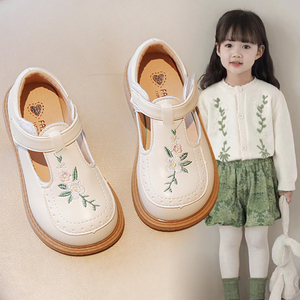 女童洋气时装皮鞋2024秋季新款儿童绣花公主鞋女孩中国风复古单鞋