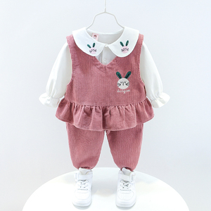 一岁女宝宝洋气春装2024新款女童春季韩版儿童三件套婴儿衣服童装