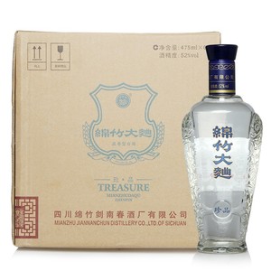 2021年四川剑南春酒厂出品 绵竹大曲 珍品蓝盒瓶52度475ml 整箱6