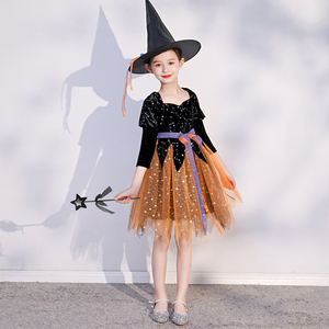 万圣节儿童服装女童女巫cosplay公主裙礼服幼儿园巫婆装扮表演服