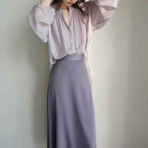 高端精致清冷感穿搭桔梗法式醋酸连衣裙女装夏季紫色衬衫半裙套装