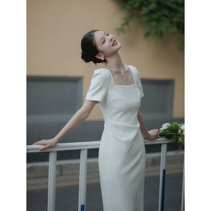 气质高级感法式端庄大气白色连衣裙女装夏季订婚轻礼服领证小白裙