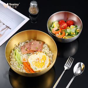 304不锈钢冷面碗家用韩式金色拌饭碗商用蔬菜水果沙拉碗韩国餐具