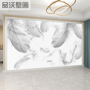 壁布 现代简约北欧羽毛沙发背景墙墙纸 高档灰色艺术卧室背景墙布