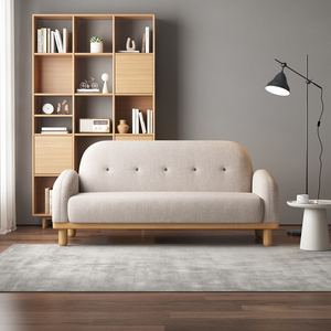 2024新款北欧简约实木沙发小户型双人三人直排白蜡木棉麻布艺沙发