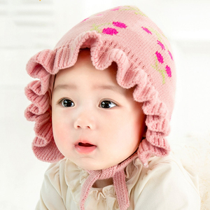 婴儿帽子秋冬季婴幼儿韩版公主毛线护耳盆帽女宝宝儿童帽子韩版潮