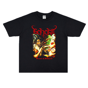 芬兰黑色重金属摇滚Beherit乐队印花个性T恤短袖宽松纯棉男女同款