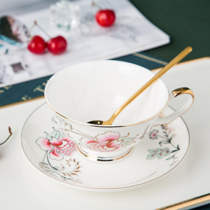 骨瓷咖啡杯家用套装下午茶中式简约金边茶具陶瓷欧式红茶杯碟3件