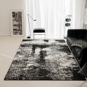 防水抗污硅藻丝客厅卧室地毯黑白抽象衣帽间高级意式水墨风茶几毯