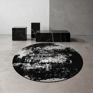 后现代设计圆形地毯黑色极简工业风卧室床边毯书房客厅地毯茶几毯