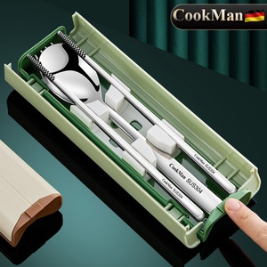 304不锈钢筷子勺子套装小学生儿童一人用三件套便携式餐具收纳盒