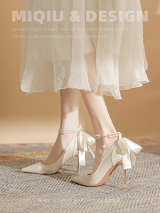 法式高跟鞋女细跟2023新款设计感小众18岁成年礼新娘婚鞋伴娘单鞋