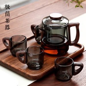 合欢一壶四杯泡茶壶家用玻璃耐高温沏煮花茶器茶水壶茶具茶盘套装