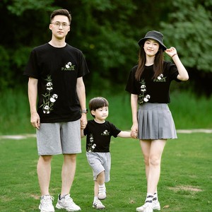 中国风国宝熊猫母子母女装全家福亲子装夏装一家三口四口短袖t恤