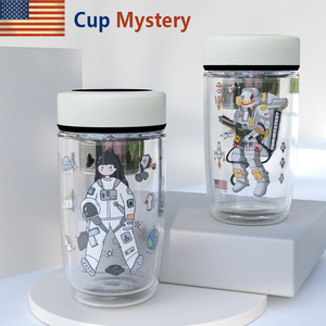 美国 cup mystery 卡通创意宇航员双层玻璃杯带茶隔车载商务水杯