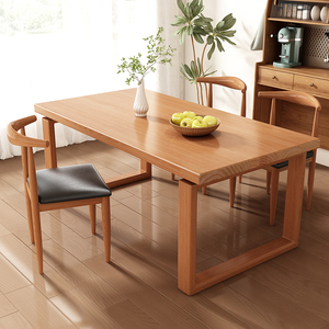 全实木餐桌莫比恩大板餐桌书桌一体小户型家用吃饭桌长方形工作台
