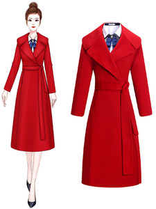 大红色双面羊毛大衣女2020春季新款拜年新年过年长款过膝呢子外套