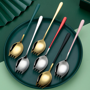叉子勺子一体俩用创意沙律勺可爱水果沙拉叉长柄意大利面家用叉子