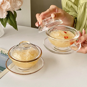 燕窝碗银耳小炖盅玻璃透明带盖甜品碗精致家用中式下午茶碗碟套装