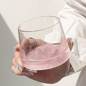 粉色富士山杯创意观山杯玻璃水杯家用女高级感洋酒杯子威士忌酒杯