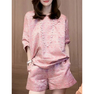 新中式国风粉色套装女2024夏季新款女装轻奢高级感高端短裤两件套