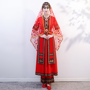 新疆舞蹈演出服装女艺考儿童哈萨克族塔吉克族维族吾尔族表演服饰