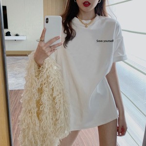 白色短袖t恤女夏季韩版简约小字母宽松中长款上衣大bf风下衣失踪