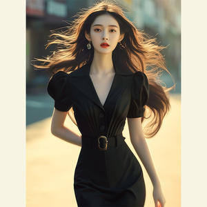 今年流行漂亮法式赫本冷淡风盐系穿搭高端精致黑色衬衫套装裙女夏