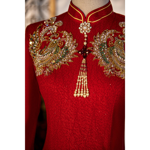 红色旗袍敬酒服新娘女秋冬季订婚礼服蕾丝绣花长款新年过年拜年服