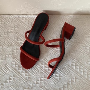 法式复古红色半拖凉鞋女夏季外穿拖鞋2024新款粗跟仙女风高跟鞋子