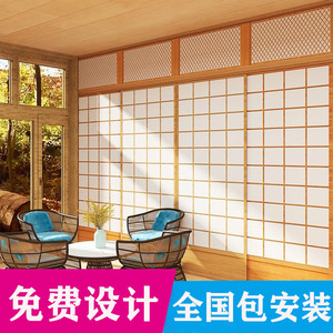 日式和风墙纸格子门3d仿真木门浮世绘复古居酒屋寿司店背景墙壁纸