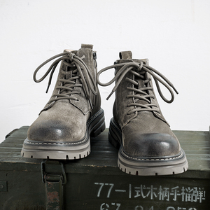 马丁靴男夏季英伦风中帮磨砂皮工装复古真皮潮流简约美式百搭皮鞋