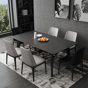 火烧石餐桌现代简约家用小户型实木餐桌椅组合长方形火山石饭桌