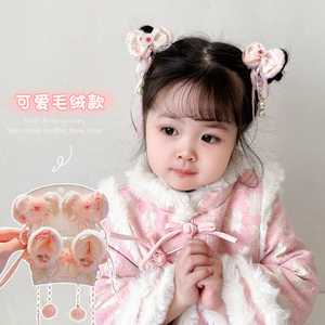 儿童新年发饰小女孩中国风粉色蝴蝶结发夹女童过年拜年汉服头饰