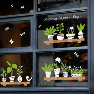 小清新植物盆栽玻璃贴纸客厅餐厅墙上创意墙贴门店橱窗自粘防水贴