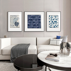 抽象几何客厅装饰现代极简约沙发背景墙挂画蓝色艺术高级感三联壁
