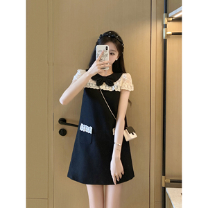小香风连衣裙夏季2024新款女高级感名媛气质复古显瘦黑色蕾丝裙子