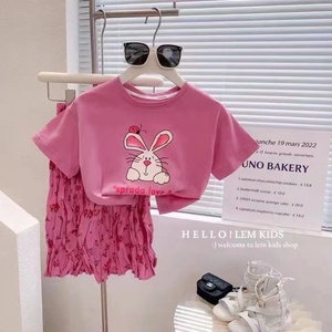 女童碎花裙夏季套装2022新款儿童兔子洋气中小童夏款半身裙两件套