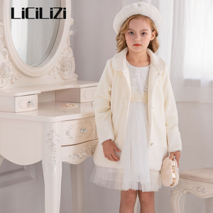LiCiLiZi粒子女童白色复合绒长袖小翻领外套秋冬新款时尚名媛风