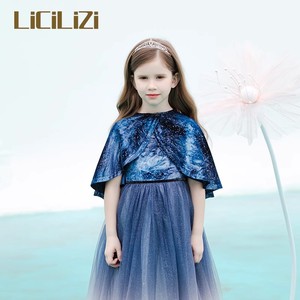 Licilizi粒子女童披肩礼服外搭生日演出钢琴比赛蓝色星辰丝绒