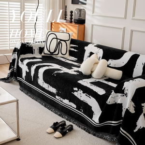新款黑白美式轻奢风沙发盖布四季通用全盖套罩沙发巾盖毯一件代发
