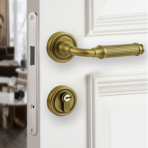 现代风格法式黄古铜门锁室内卧室房间复古门把手美式静音磁吸门锁
