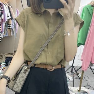 女士衬衫夏季新款韩版设计感小众女短袖上衣洋气宽松百搭无袖衬衣
